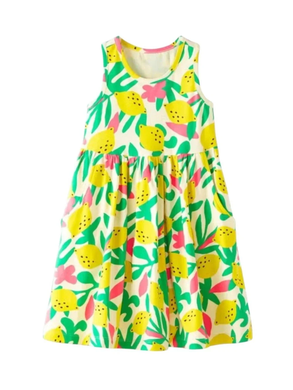 Hanna Andersson Kids Sleeveless Dress Lemon Zesty Citrus Cotton Girl Size 150 12